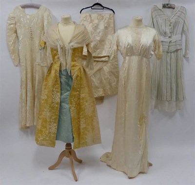 Lot 2177 - Early 20th Century Costume, including an Edwardian striped cotton muslin day dress, with long...