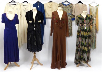 Lot 2182 - Assorted 1920s and Later Costume, comprising a multicoloured floral silk chiffon day dress with...