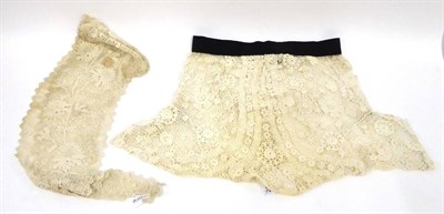 Lot 2186 - Edwardian Irish Crochet Short Sleeve Bodice Top, with round neck and black grosgrain trim to...