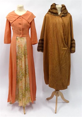 Lot 2188 - Circa 1920s Rust Coloured Grosgrain Opera Coat, with single button fastening, applique trim to...