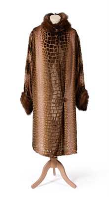 Lot 2193 - Circa 1920s Brown and Peach Cut Velvet Chiffon Opera Coat, of crocodile skin design with long...