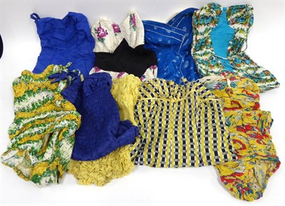 Lot 2204 - Nine Circa 1950s Swimsuits including a Minster blue bird design suit, Goldfish black, grey,...