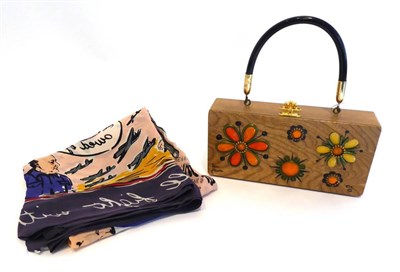 Lot 2211 - Circa 1960s Enid Collins, Texas Original Box Bag, of rectangular form inlaid with orange flower...