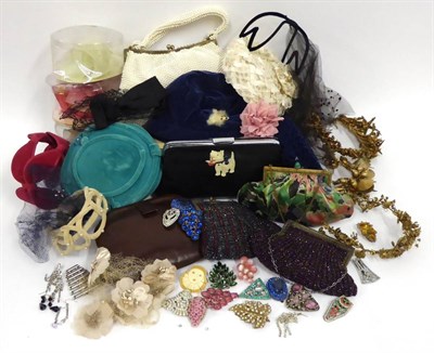 Lot 2214 - Circa 1930s and Later Costume Accessories, including a green silk evening bag, beaded bags,...