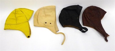 Lot 2216 - 20th Century Leather Driving Hats, including two similar hats in black and brown leather and...