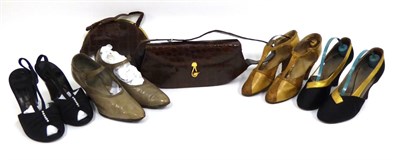 Lot 2217 - Circa 1920s and 1930s Shoes and Handbags, including two pairs of leather mary jane style heeled...