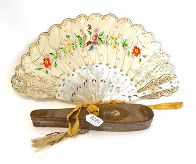 Lot 2220 - Late 19th Century Mother of Pearl Handled Palmette Fan, with pierced and gold painted...