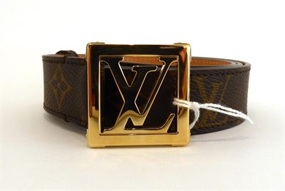 Lot 2233 - Louis Vuitton Monogrammed Leather Belt, with gilt metal LV buckle, impressed 90/36, with...