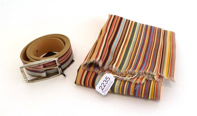 Lot 2235 - Paul Smith Leather Belt, with multi-coloured fine stripes, pewter buckle, (size 36), in...