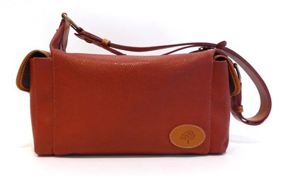 Lot 2237 - A Mulberry Red Scotchgrain and Tan Leather Shoulder Bag, two pockets to each side with buckle...