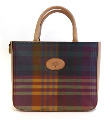 Lot 2238 - Mulberry Checked and Leather Tote Bag, with matching checked fabric lining, two leather...