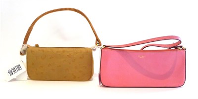 Lot 2244 - Kate Spade Pink Leather Shoulder Bag, with single leather shoulder strap, zip top, cream fabric...