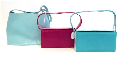 Lot 2245 - Furla Aquamarine Leather Shoulder Bag, with single shoulder strap, faux tied leather detail,...