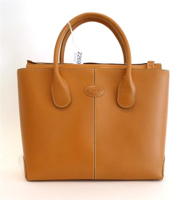 Lot 2269 - Tod's Classic Leather Tote Bag, in light tan, with zip fastening, canvas and leather lined...