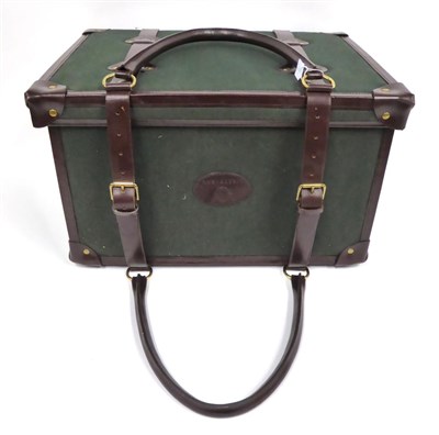 Lot 2273 - A Westfield Dark Green Canvas Four Person Hamper, with dark tan leather straps and mounts, opens to