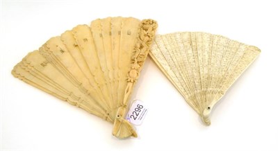 Lot 2296 - Late 19th Century Chinese Carved Ivory Brisee Fan, with 19 pierced and carved sticks and two carved