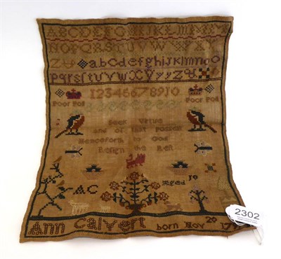 Lot 2302 - Unframed Linen Alphabet Sampler Worked by Ann Calvert, born November 20 1797, with short verse,...