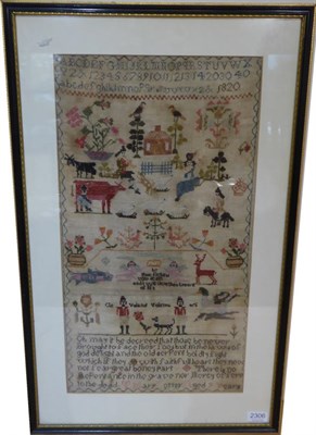 Lot 2306 - Alphabet Sampler Worked by Mary Otter, Aged 9 1820, with religious verse to the lower part,...