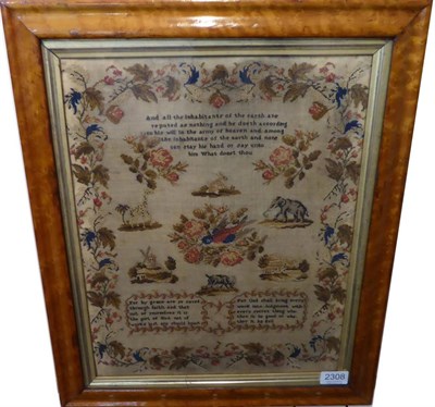 Lot 2308 - An Early 19th Century Sampler, worked with coloured silks in cross stitch, with three verses...