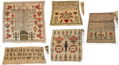 Lot 2312 - Family Group of 19th Century Unframed Samplers, including an alphabet sampler with central verse by