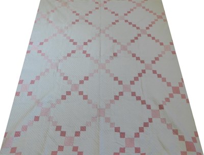 Lot 2008 - Late 19th Century Pink and White Geometric Patterned Quilt, with white reverse, 200cm by 225cm