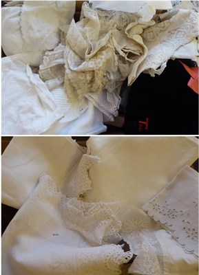 Lot 2015 - Assorted White Table Linen, with crochet detailing, various lace items, costume etc (two boxes)