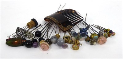 Lot 2026 - Assorted Hat and Hair Pins, including three mounted with Royal Copenhagen china animals,...
