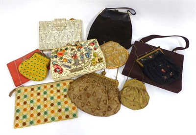 Lot 2031 - Assorted Early 20th Century Evening and Day Bags, including a cream silk bag embroidered with...