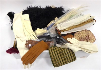 Lot 2032 - Assorted Mainly Early 20th Century Costume Accessories, including feathers, black feather...