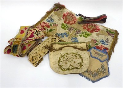 Lot 2038 - Late 18th Century and Later Costume Accessories, including a Silk Drawstring Bag, embroidered...
