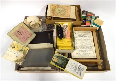 Lot 2044 - Assorted Early 20th Century Haberdashery, including reels and lengths of coloured silk ribbons,...