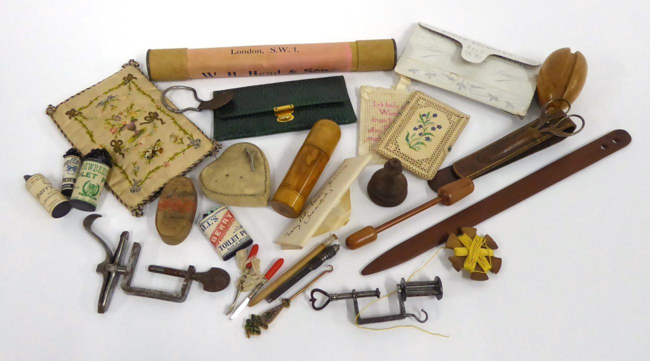 Lot 2050 - Assorted 19th Century and Later Sewing Accessories, including a Walter Jones needle case, card...