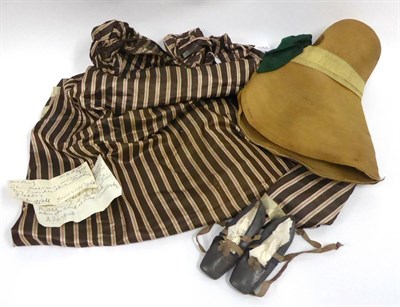 Lot 2053 - Early 19th Century Brown and Cream Silk Striped Childs Dress, sleeveless with bands of silk...