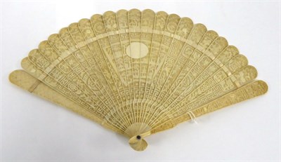 Lot 2061 - 19th Century Chinese Ivory Brise Fan, carved with decorative birds, insects, fruit and...