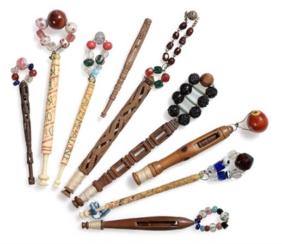 Lot 2066 - Nine Assorted 19th Century Lace Makers Bobbins, including named examples 'Kiss Me Quick My...