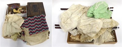 Lot 2070 - Assorted Haberdashery, including needle cases, lace and crochet trims; china half dolls;...