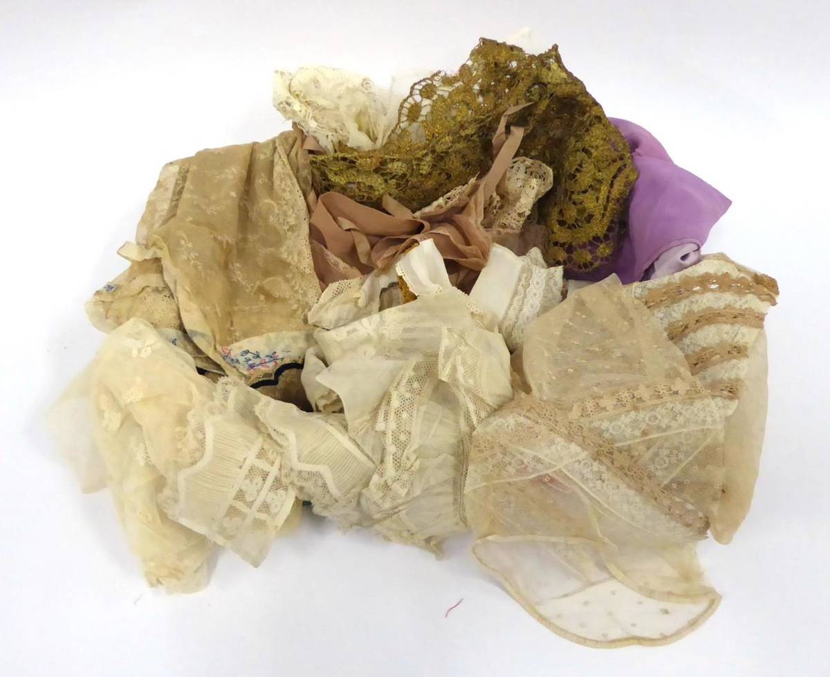 Lot 2071 - Assorted 19th Century and Later Costume Accessories, including a Maltese lace collar, floral...