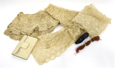 Lot 2073 - Assorted Lace, including cream lace and applique large collar, stole embroidered with floral...