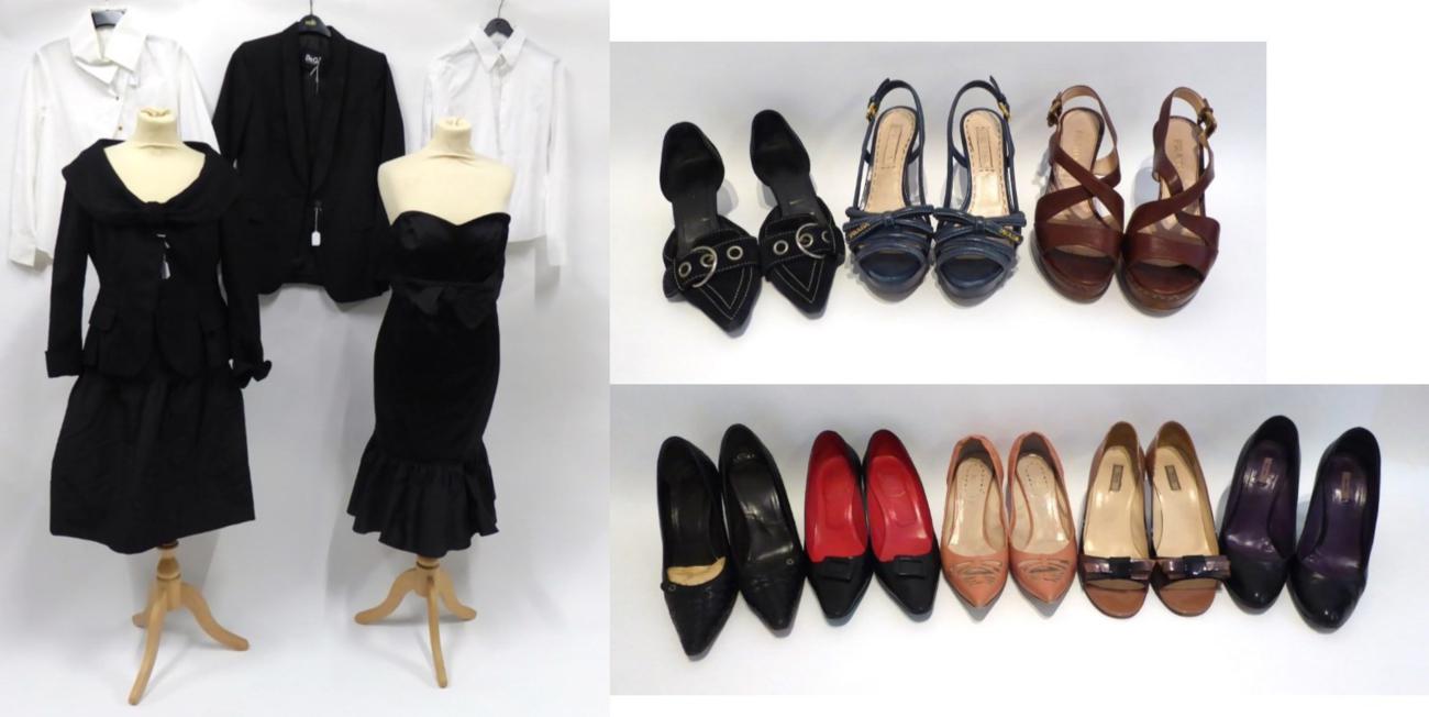 Lot 2094 - Assorted Modern Costume and Shoes, including pair of Prada tan leather platform heeled sandals,...