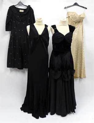 Lot 2098 - Assorted Costume, including a 1930s black bias cut evening dress, in pleated chiffon with twist...