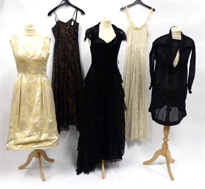 Lot 2099 - Assorted Costume, including a black and bronzed evening dress, with spaghetti straps and long...