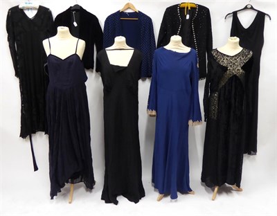 Lot 2109 - Circa 1930s and Later Evening Wear, including four full length black evening dresses in velvet,...