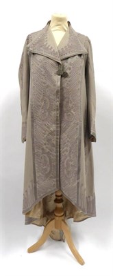 Lot 2116 - Edwardian Grey Wool Coat, with applique trims overall, shaped hem, silk lining