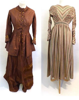 Lot 2119 - Victorian Brown Silk Two Piece, comprising a three quarter length sleeved jacket, with faux...