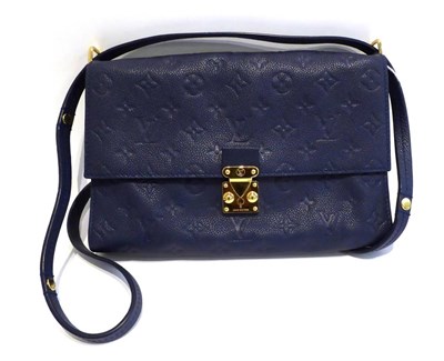 Lot 2131 - Louis Vuitton Blue Embossed Monogram Handbag, with lock fastening to front (with keys), 27cm by...
