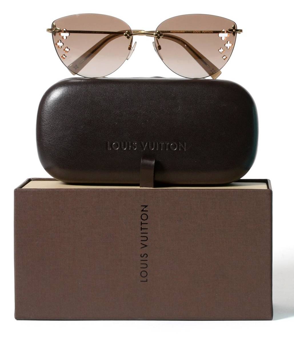 Lot 2142 - Pair of Louis Vuitton Rimless Sunglasses, with laser cut flower decoration to lenses, with original