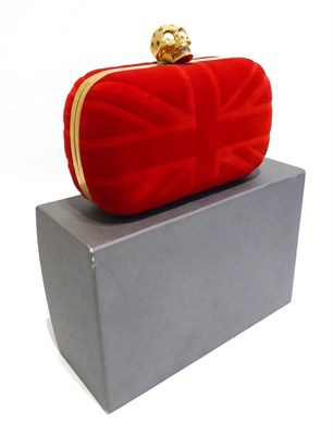 Lot 2147 - Alexander McQueen 'Classic Skull Clutch', hard clutch bag in red Union Jack embossed velvet and...