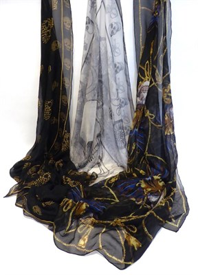 Lot 2148 - Alexander McQueen Large Silk Scarf, in black printed with gold star skulls, 130cm square; A Similar