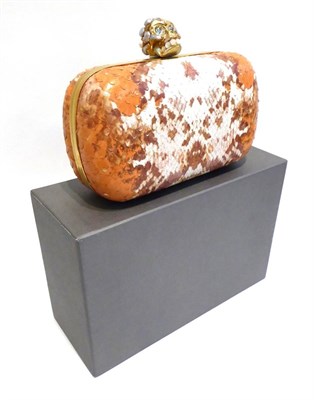 Lot 2152 - Alexander McQueen 'Classic Skull Clutch', hard clutch bag in brown and cream snakeskin and...