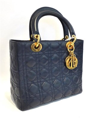Lot 2166 - Christian Dior 'Lady Dior' Quilted Handbag, in 'Bleu De Minuit' midnight blue lambskin, with 'DIOR'